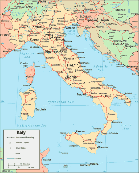 On this map, you can see major cities, towns and islands in Italy